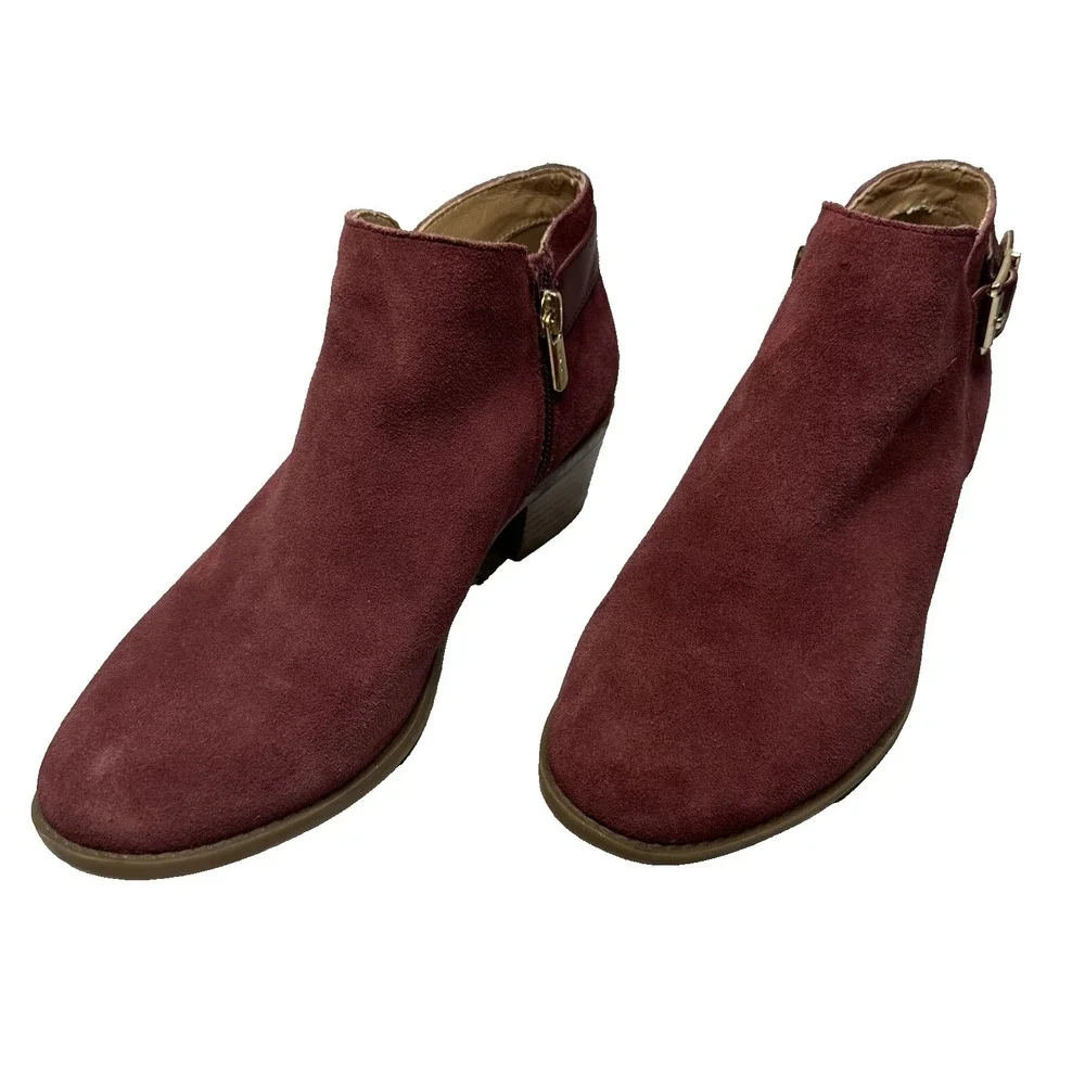 Vionic‎ Ankle Boots Womens 7 Burgundy Suede Side Zip Orthotic Comfort Booties